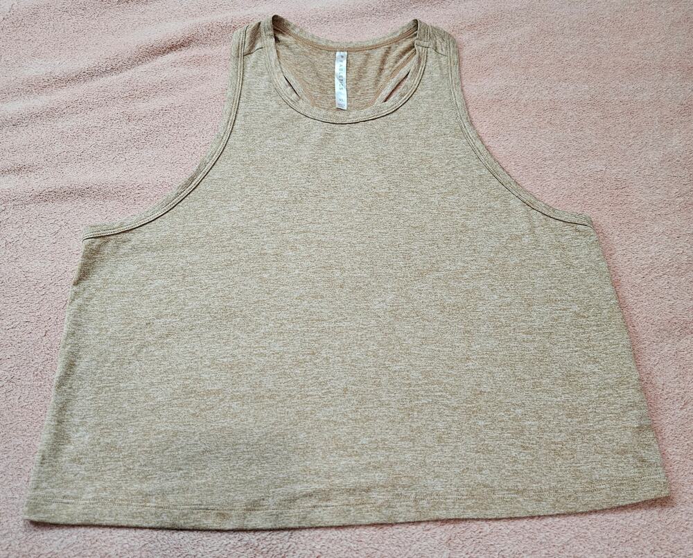 Fabletics Racerback Athletic Workout Tank Top - Heathered Tan - Size XL
